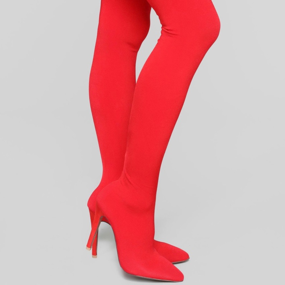 Valentina Red knee High Heeled Boots